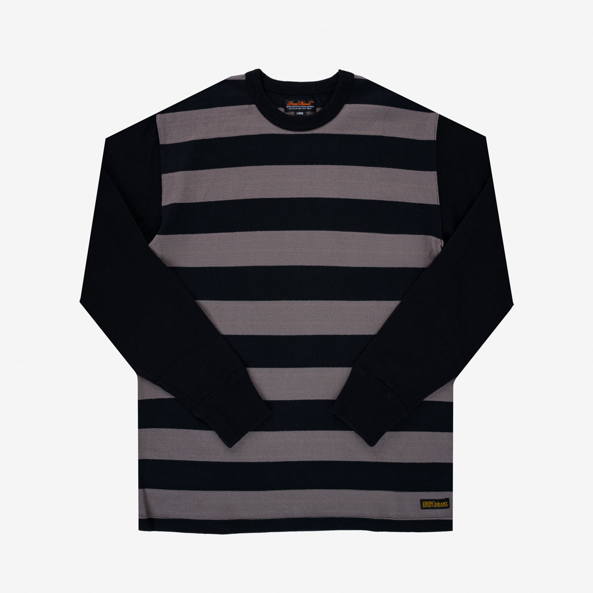 IHTB-05-GRY - 11oz Cotton Knit Long-Sleeved Sweater - Striped Body with Black Arms