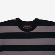 11oz Cotton Knit Long-Sleeved Sweater - Striped Body with Black Arms