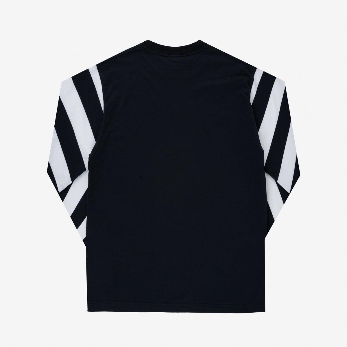 7.5oz Cotton Long-Sleeved Crew Neck - Black with striped arms