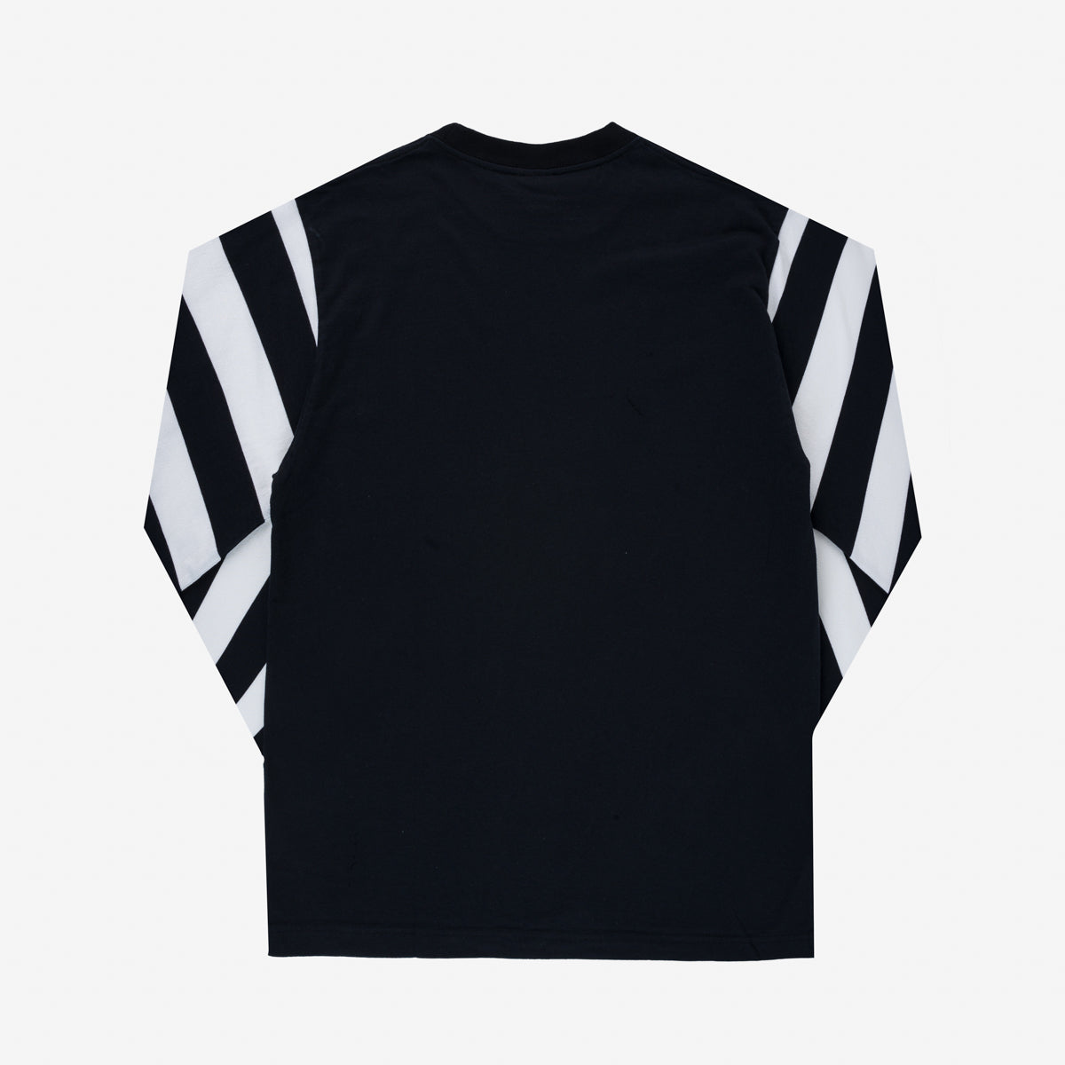 IHTB-11-BLK - 7.5oz Cotton Long-Sleeved Crew Neck Border Tee - Black Body with Striped Arms