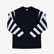 7.5oz Cotton Long-Sleeved Crew Neck - Black with striped arms