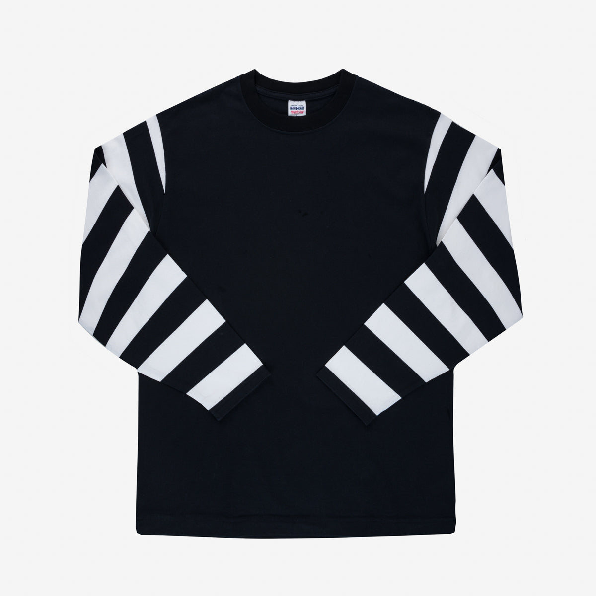 IHTB-11-BLK - 7.5oz Cotton Long-Sleeved Crew Neck Border Tee - Black Body with Striped Arms