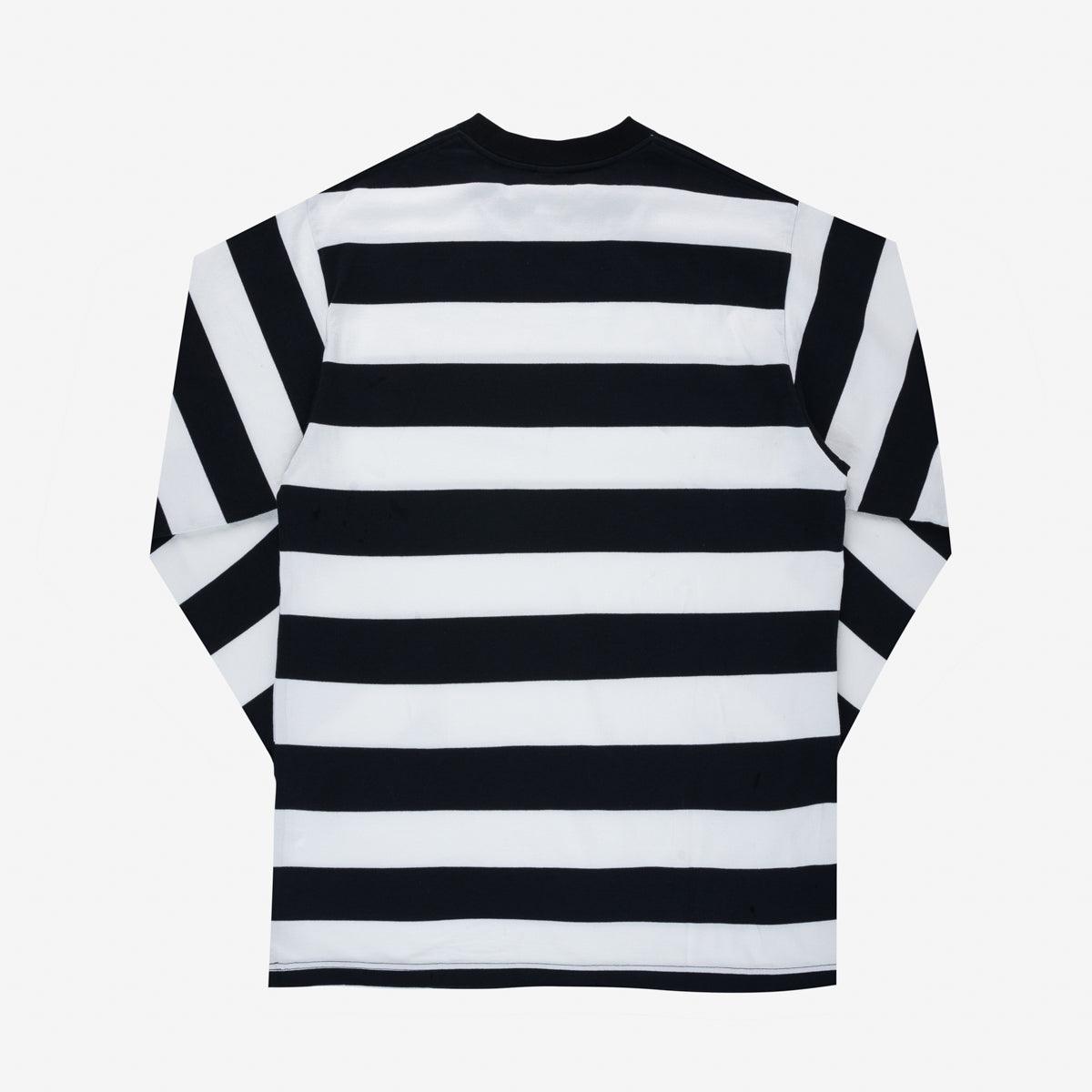 7.5oz Cotton Long-Sleeved Crew Neck - Black and White Stripes