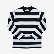 7.5oz Cotton Long-Sleeved Crew Neck - Black and White Stripes