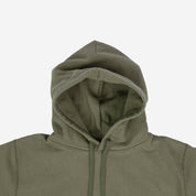 Image showing the IHSW-49-OLV - 14oz Ultra Heavyweight Loopwheel Cotton Hoodie Olive which is a Sweatshirts described by the following info Iron Heart, Released, Sweatshirts, Tops and sold on the IRON HEART GERMANY online store