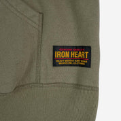 Image showing the IHSW-49-OLV - 14oz Ultra Heavyweight Loopwheel Cotton Hoodie Olive which is a Sweatshirts described by the following info Iron Heart, Released, Sweatshirts, Tops and sold on the IRON HEART GERMANY online store