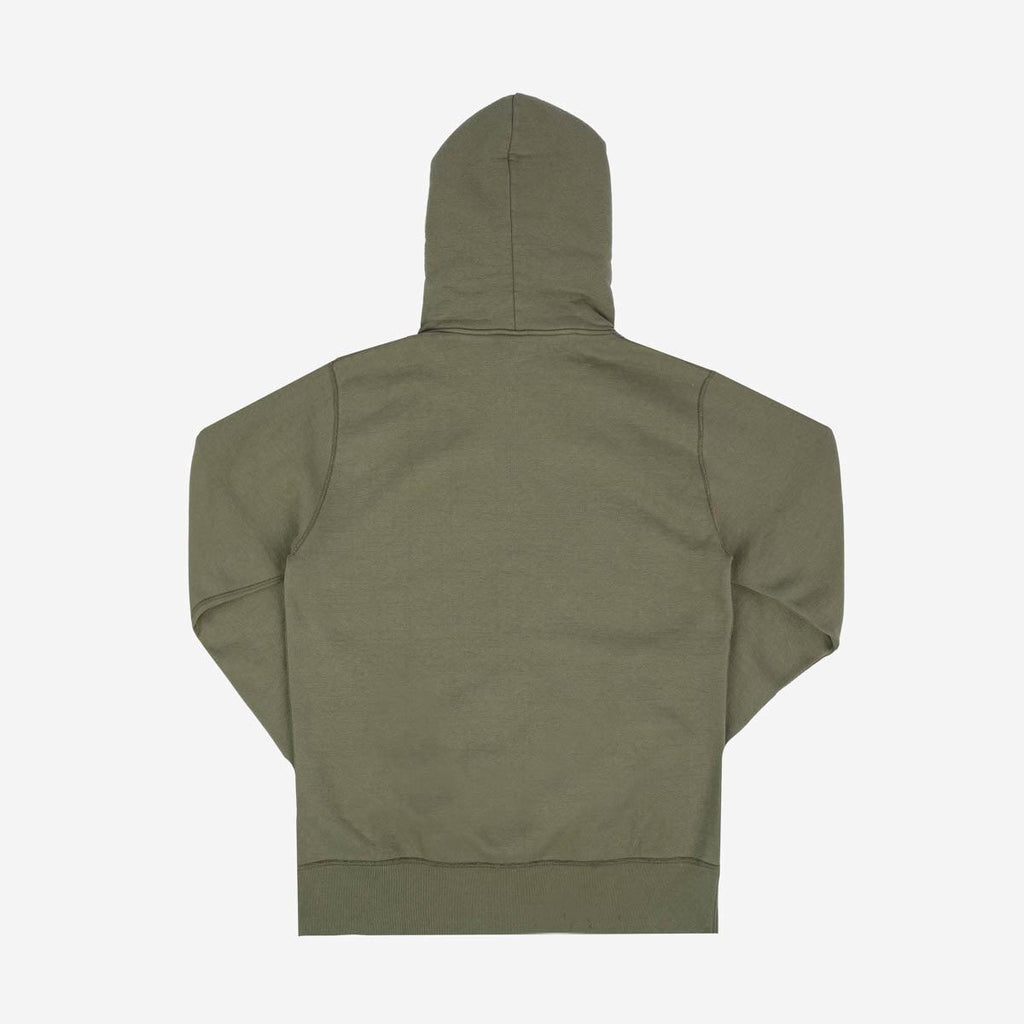Image showing the IHSW-10-OLV - 14oz Ultra Heavyweight Loopwheel Cotton Hoodie Olive which is a Sweatshirts described by the following info Iron Heart, Released, Sweatshirts, Tops and sold on the IRON HEART GERMANY online store