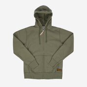 Image showing the IHSW-10-OLV - 14oz Ultra Heavyweight Loopwheel Cotton Hoodie Olive which is a Sweatshirts described by the following info Iron Heart, Released, Sweatshirts, Tops and sold on the IRON HEART GERMANY online store