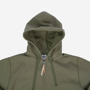 Image showing the IHSW-10-OLV - 14oz Ultra Heavyweight Loopwheel Cotton Hoodie Olive which is a Sweatshirts described by the following info Iron Heart, Released, Sweatshirts, Tops and sold on the IRON HEART GERMANY online store