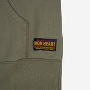 Image showing the IHSW-10-OLV - 14oz Ultra Heavyweight Loopwheel Cotton Hoodie Olive which is a Sweatshirts described by the following info Iron Heart, Released, Sweatshirts, Tops and sold on the IRON HEART GERMANY online store