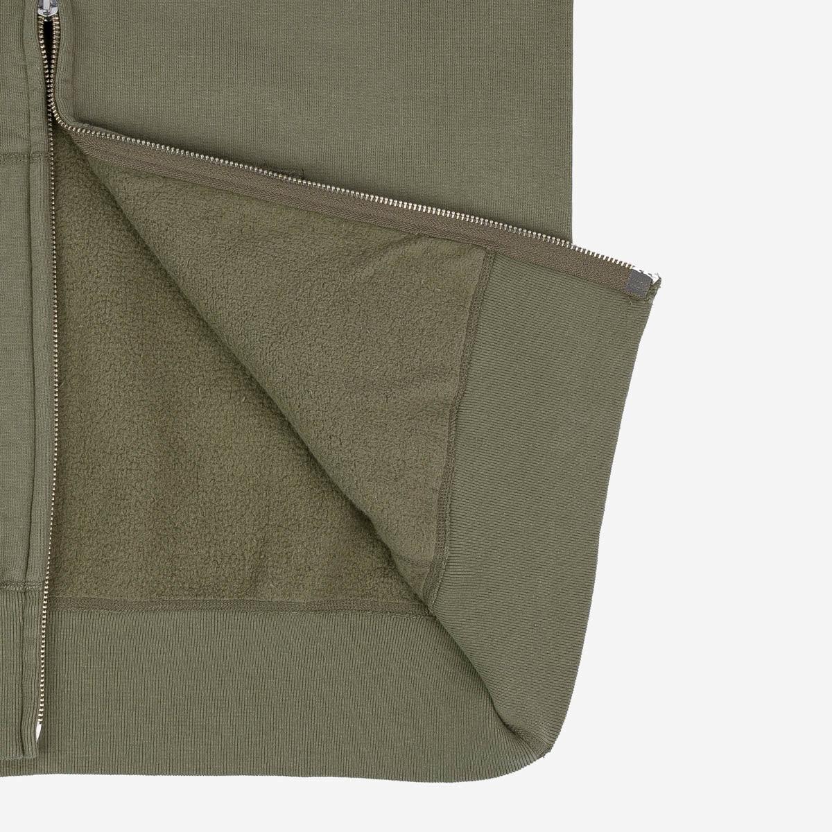 Image showing the IHSW-10-OLV - 14oz Ultra Heavyweight Loopwheel Cotton Hoodie Olive which is a Sweatshirts described by the following info Iron Heart, Released, Sweatshirts, Tops and sold on the IRON HEART GERMANY online store