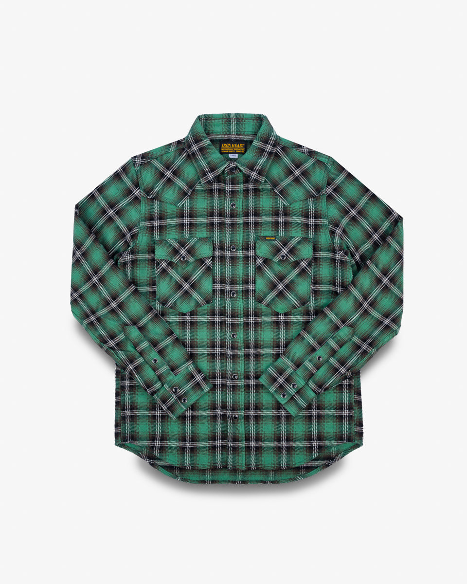 FW24 - IHSH-405-GRN - Ultra Heavy Flannel Check Western Shirt - Green