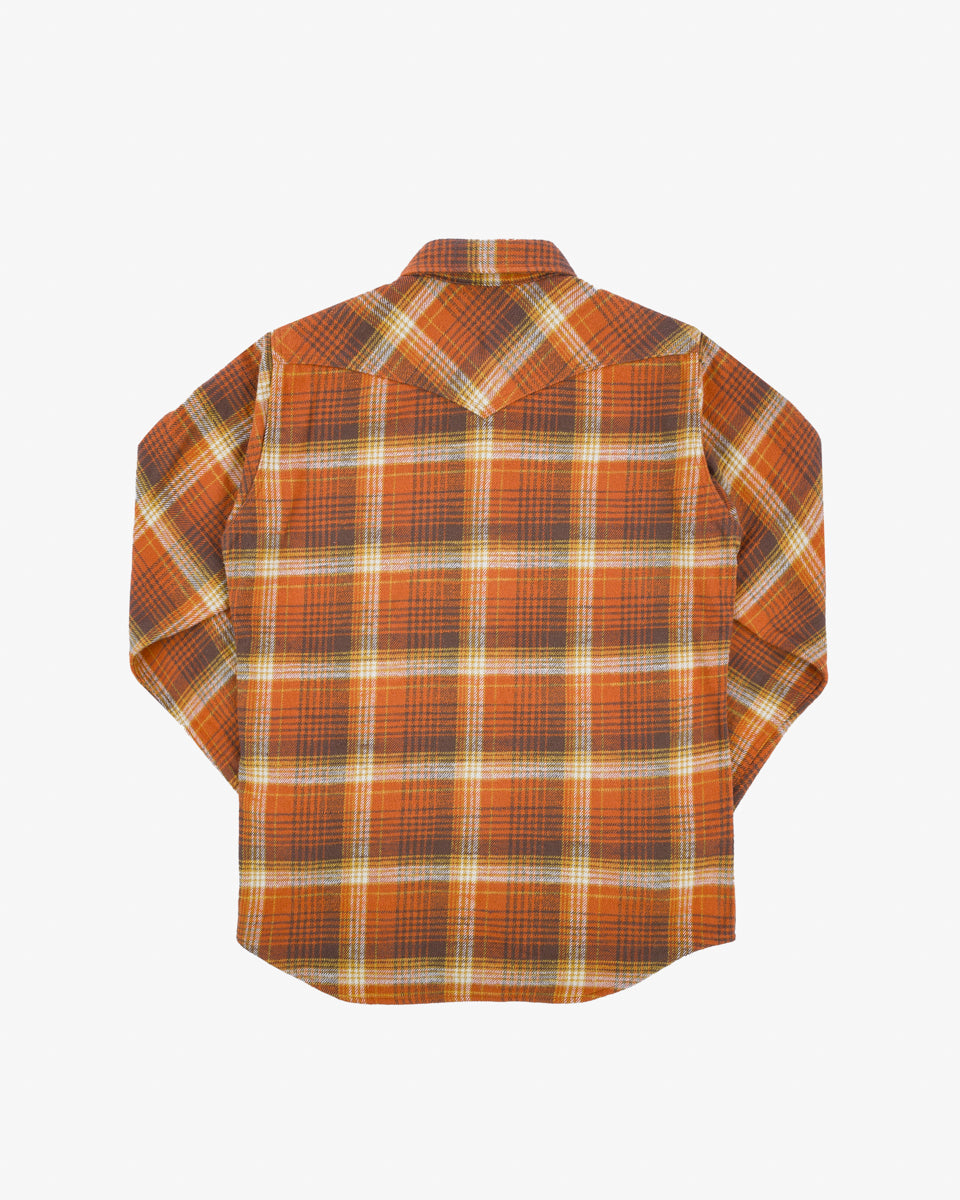 IHSH-399-ORA - 12oz Slubby Heavy Flannel Check Western Shirt - Orange