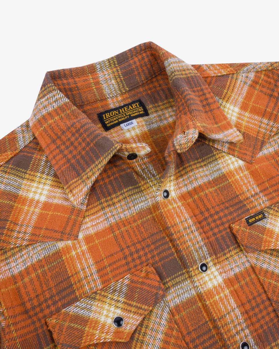 12oz Slubby Heavy Flannel Check Western Shirt - Orange