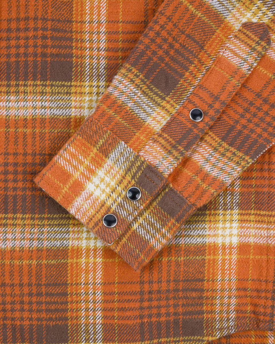 IHSH-399-ORA - 12oz Slubby Heavy Flannel Check Western Shirt - Orange