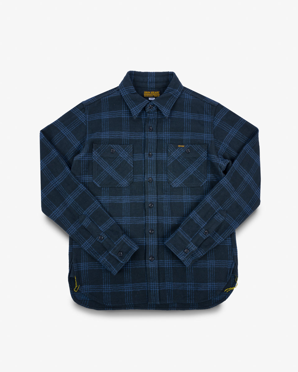 FW24 - IHSH-408-BLK - 12oz Slubby Heavy Flannel Check Work Shirt - Black