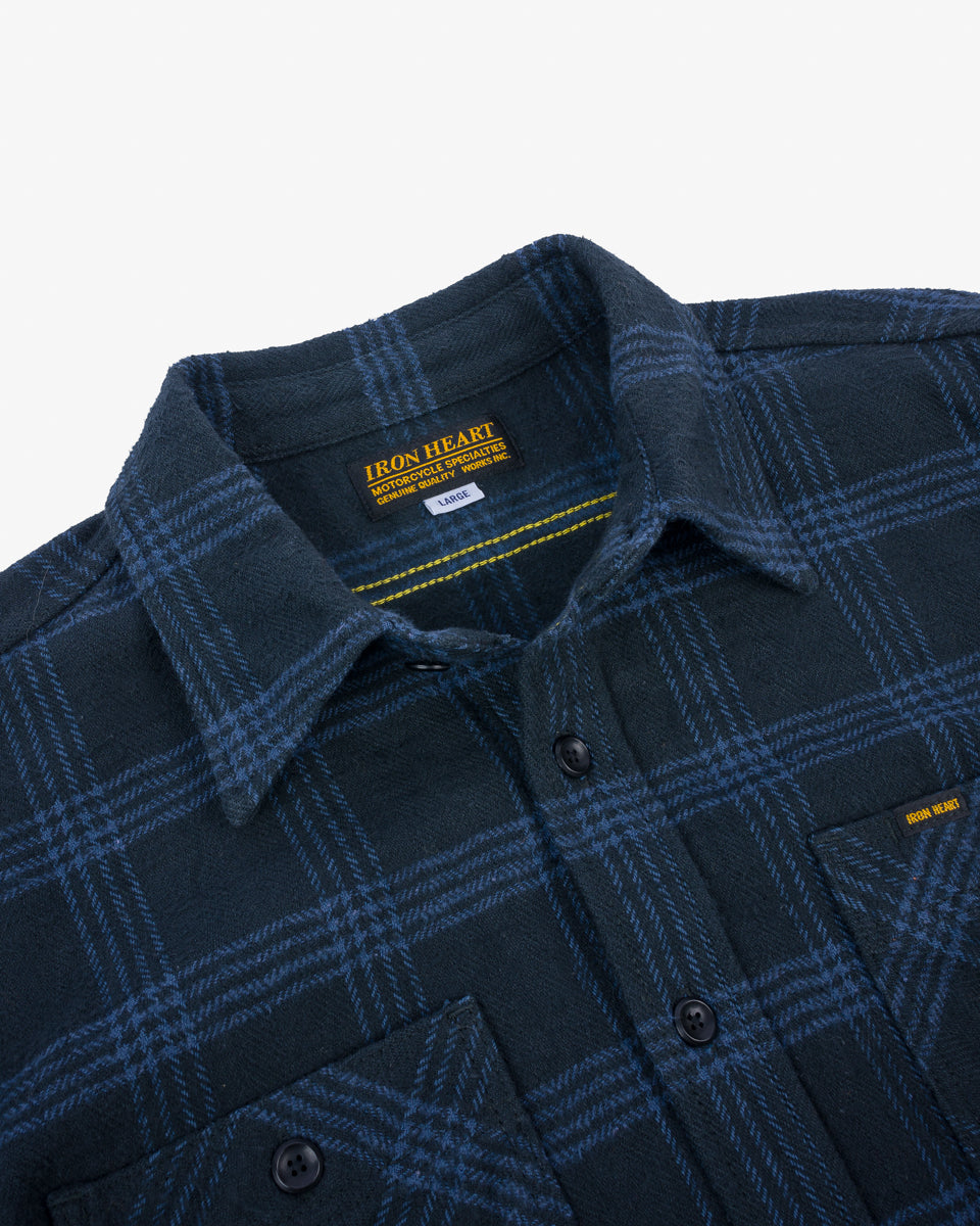 FW24 - IHSH-408-BLK - 12oz Slubby Heavy Flannel Check Work Shirt - Black