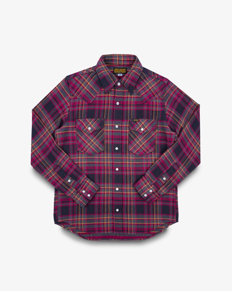 11oz Ultra Heavy Flannel Line Check Western Shirt - Grey