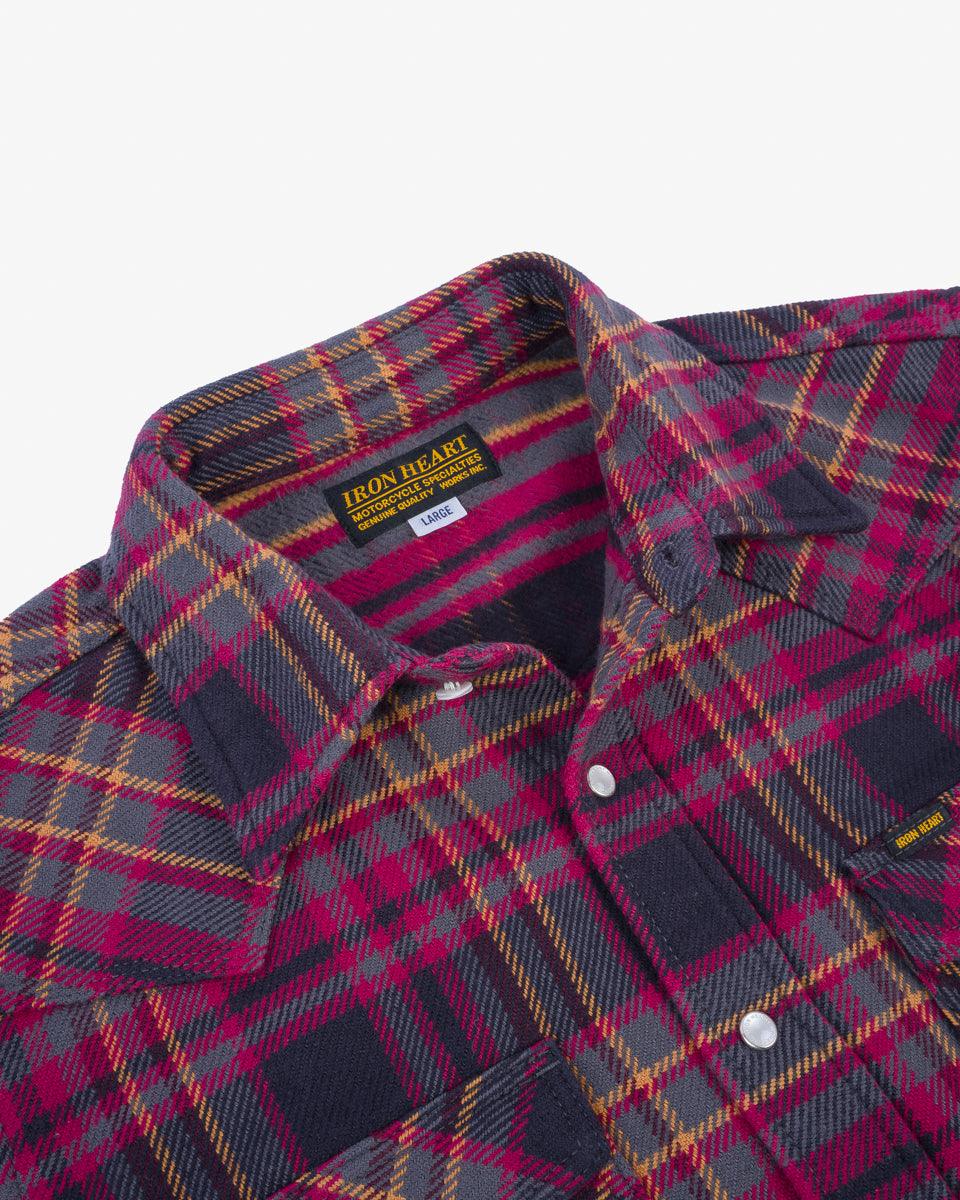 11oz Ultra Heavy Flannel Line Check Western Shirt - Grey