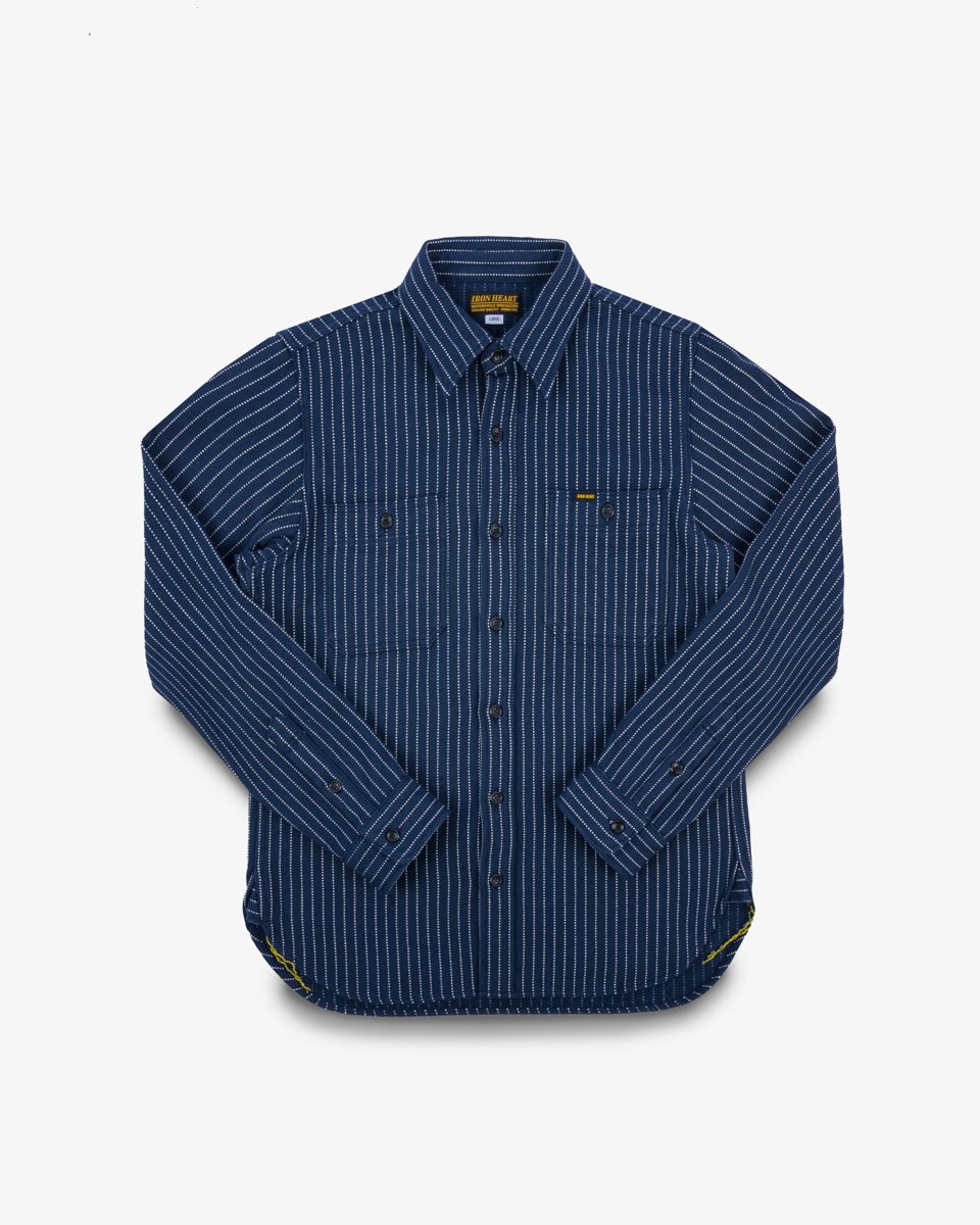 IHSH-402-NAV - Ultra Heavy Flannel Chalk Stripe Work Shirt - Navy