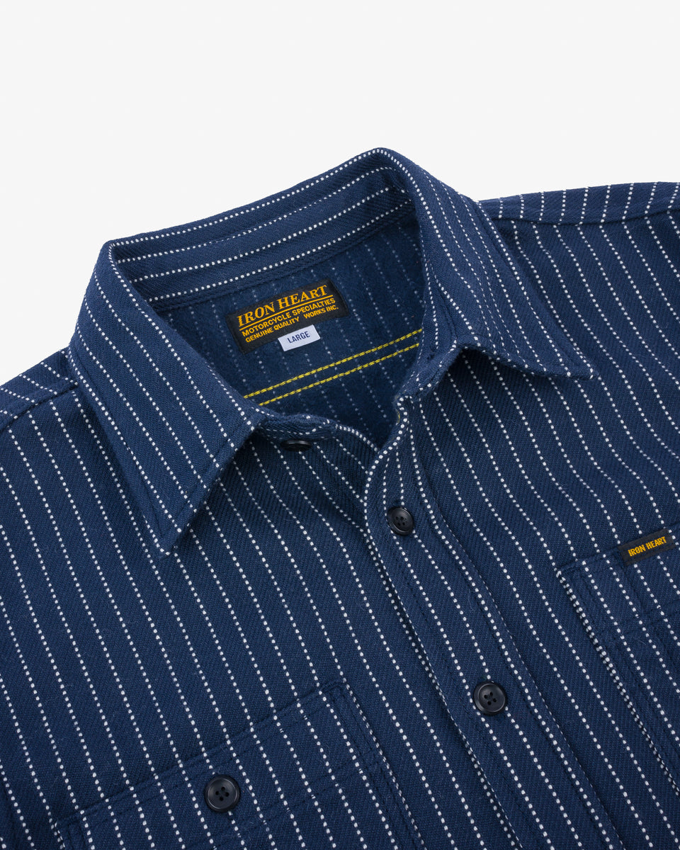 IHSH-402-NAV - Ultra Heavy Flannel Chalk Stripe Work Shirt - Navy