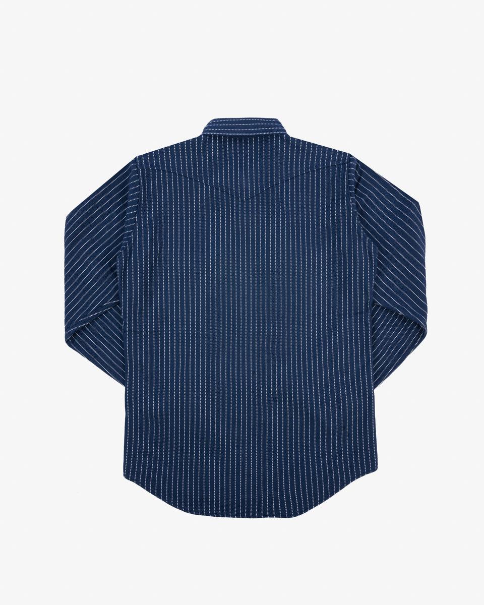 Ultra Heavy Flannel Chalk Stripe Western Shirt - Navy