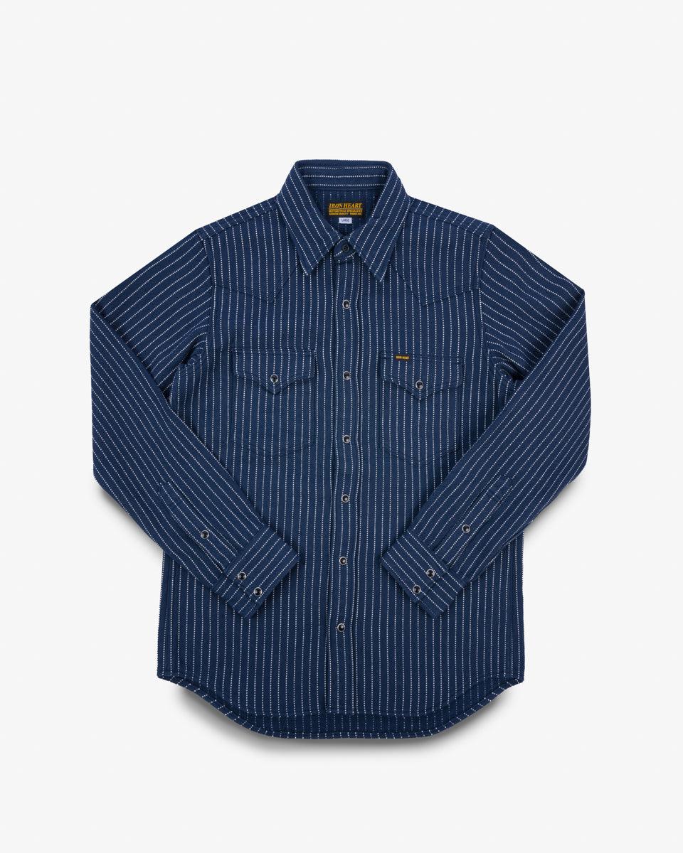 Ultra Heavy Flannel Chalk Stripe Western Shirt - Navy