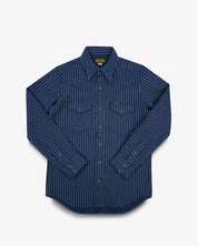 Ultra Heavy Flannel Chalk Stripe Western Shirt - Navy