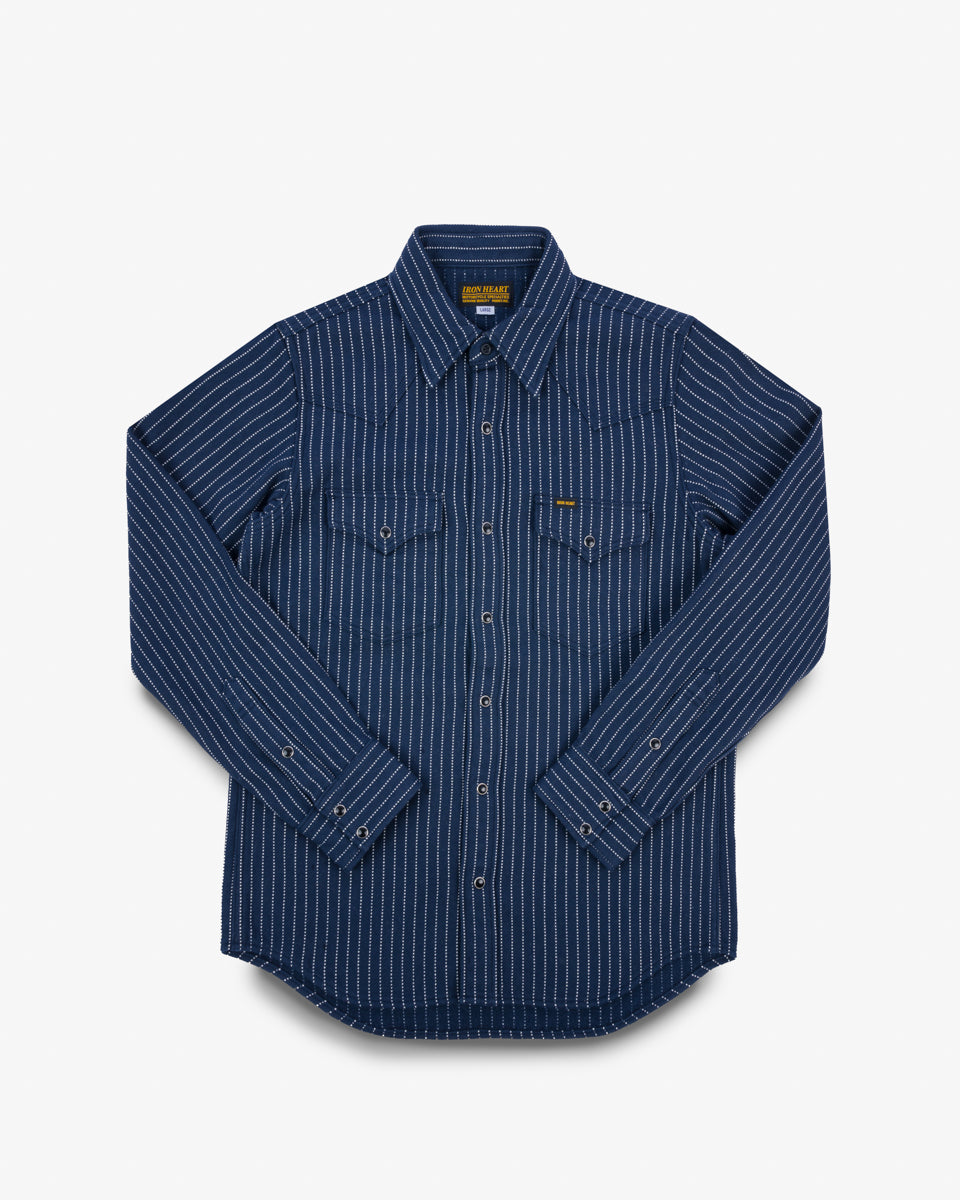 IHSH-401-NAV - Ultra Heavy Flannel Chalk Stripe Western Shirt - Navy