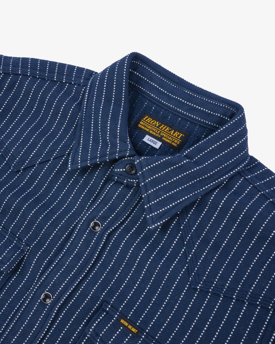 Ultra Heavy Flannel Chalk Stripe Western Shirt - Navy