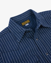 Ultra Heavy Flannel Chalk Stripe Western Shirt - Navy