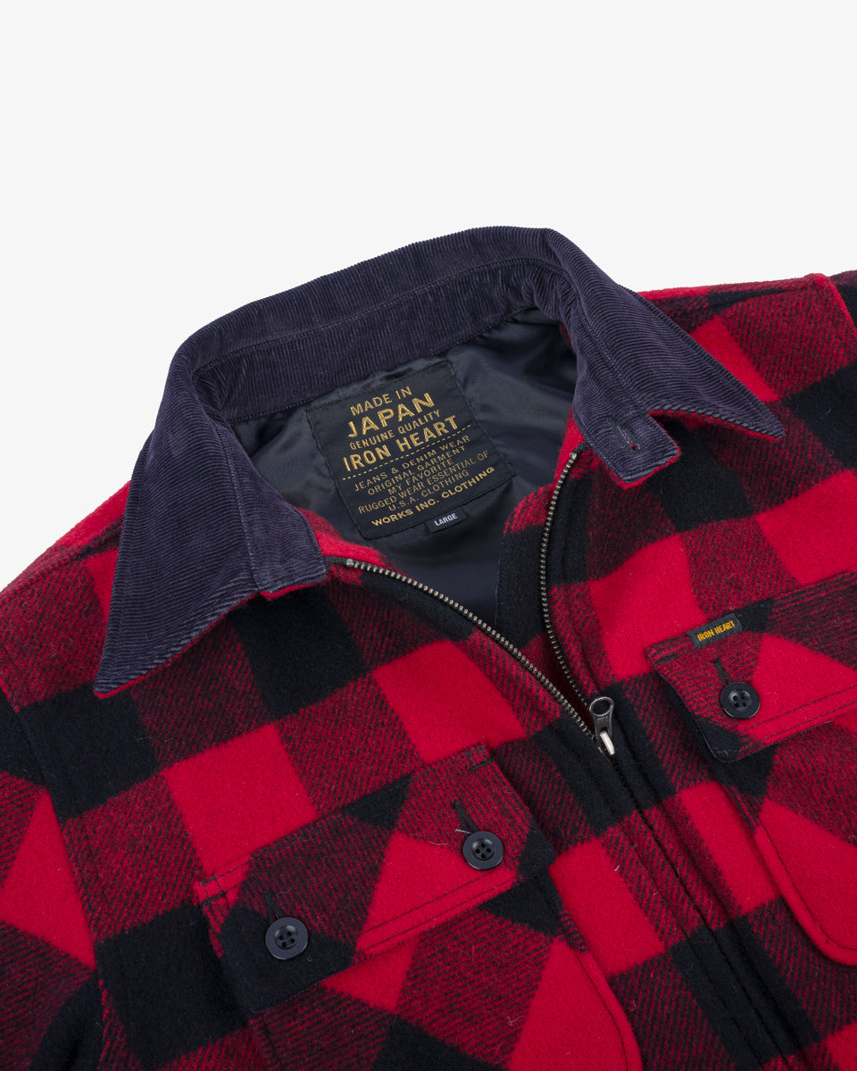 FW24 - IHW-20-RED - Wool Buffalo Check Bush Jacket - Red