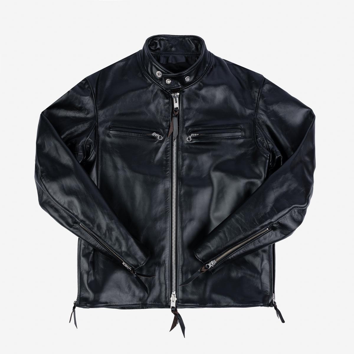 Image showing the IHJ-35-BLK -Japanese Horsehide Rider’s Jacket - Black (Tea-Core Dyed) which is a LEATHER JACKETS described by the following info Iron Heart, LEATHER JACKETS, Tops and sold on the IRON HEART GERMANY online store