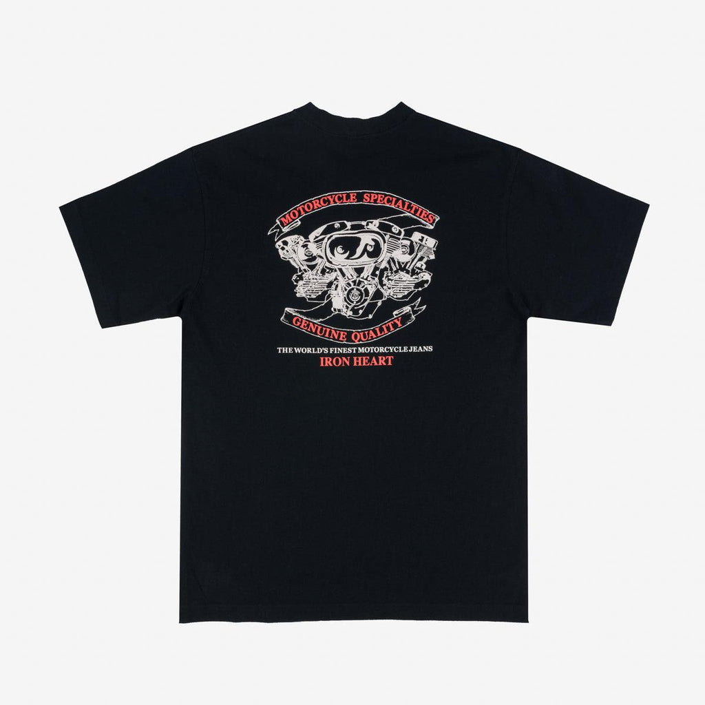 Image showing the IHPT-2302-BLK- 7.5oz Printed Loopwheel Crew Neck T-Shirt - Black which is a T-Shirts described by the following info Iron Heart, Released, T-Shirts, Tops and sold on the IRON HEART GERMANY online store