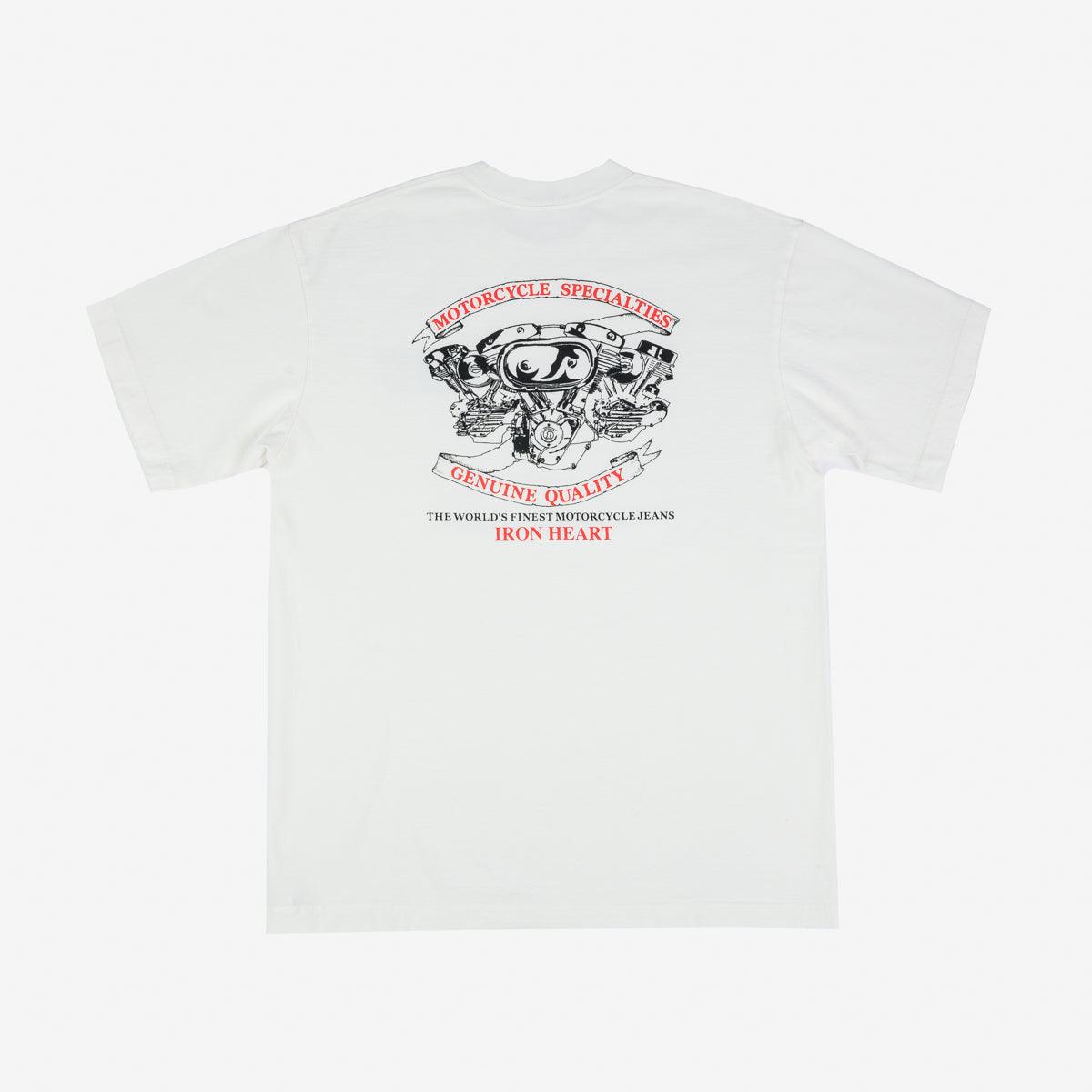 Image showing the IHPT-2302-WHT- 7.5oz Printed Loopwheel Crew Neck T-Shirt - White which is a T-Shirts described by the following info Iron Heart, Released, T-Shirts, Tops and sold on the IRON HEART GERMANY online store