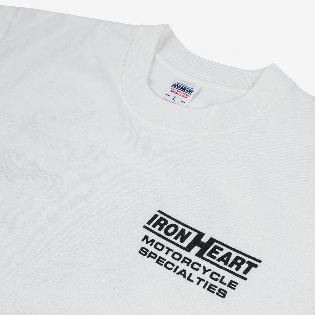 Image showing the IHPT-2302-WHT- 7.5oz Printed Loopwheel Crew Neck T-Shirt - White which is a T-Shirts described by the following info Iron Heart, Released, T-Shirts, Tops and sold on the IRON HEART GERMANY online store
