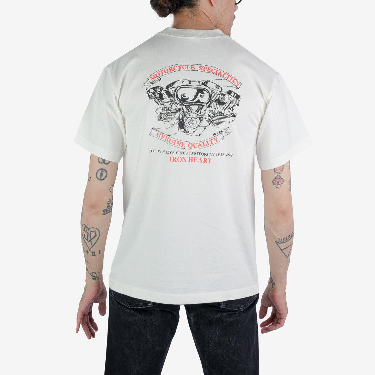 Image showing the IHPT-2302-WHT- 7.5oz Printed Loopwheel Crew Neck T-Shirt - White which is a T-Shirts described by the following info Iron Heart, Released, T-Shirts, Tops and sold on the IRON HEART GERMANY online store