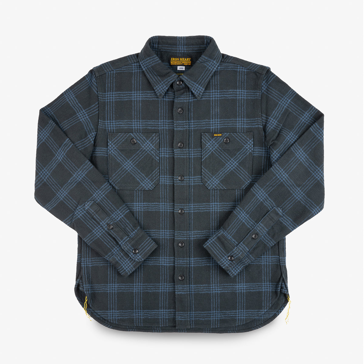 IHSH-408-BLK - 12oz Slubby Heavy Flannel Check Work Shirt - Black