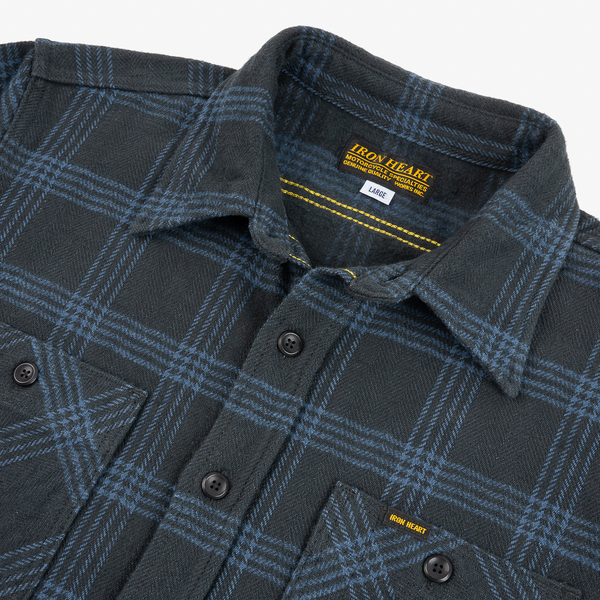 IHSH-408-BLK - 12oz Slubby Heavy Flannel Check Work Shirt - Black