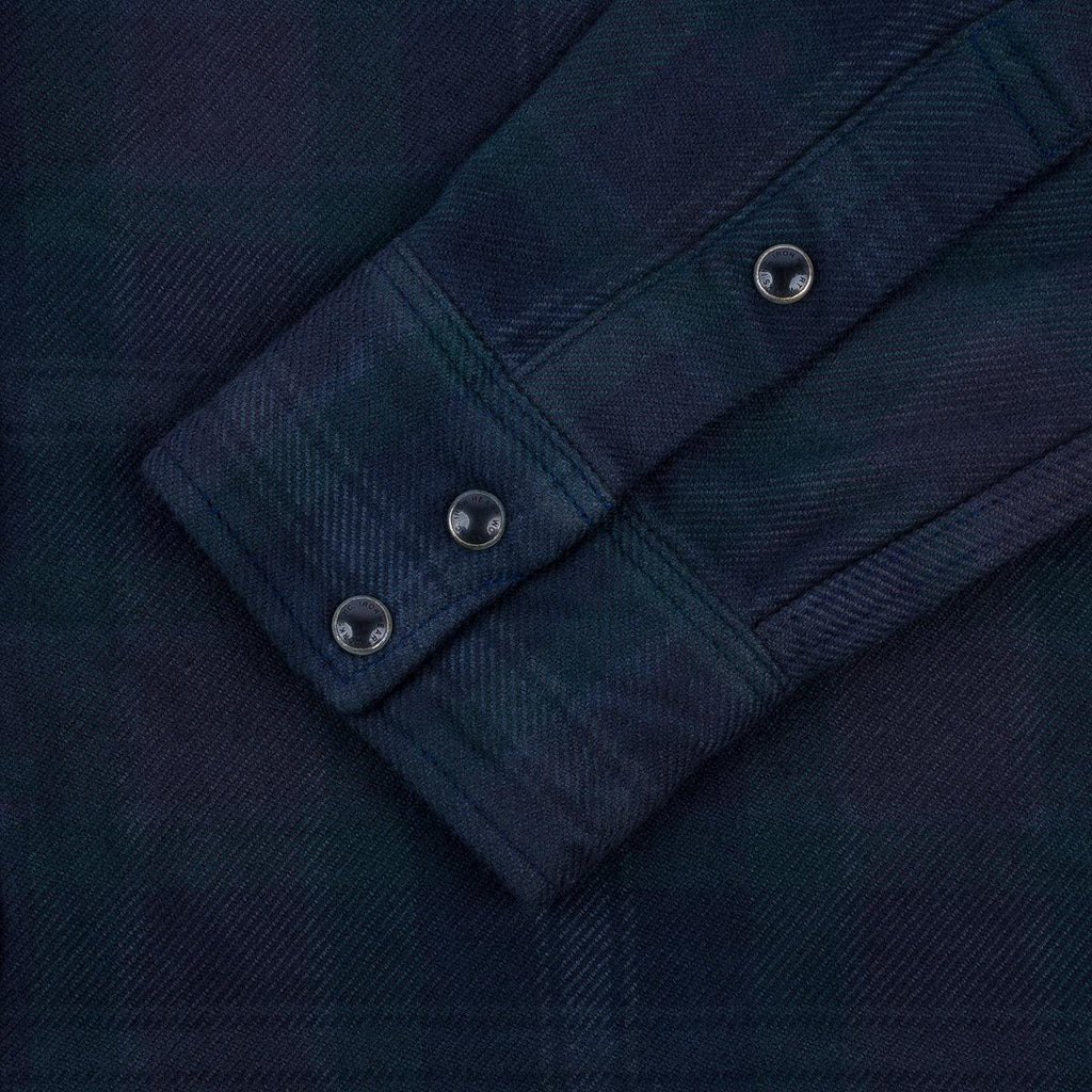 Image showing the IHSH-336-OD - Ultra Heavy Flannel Crazy Check Western Shirt - Navy Overdyed Black which is a Shirts described by the following info Iron Heart, New, Released, Shirts, Tops and sold on the IRON HEART GERMANY online store