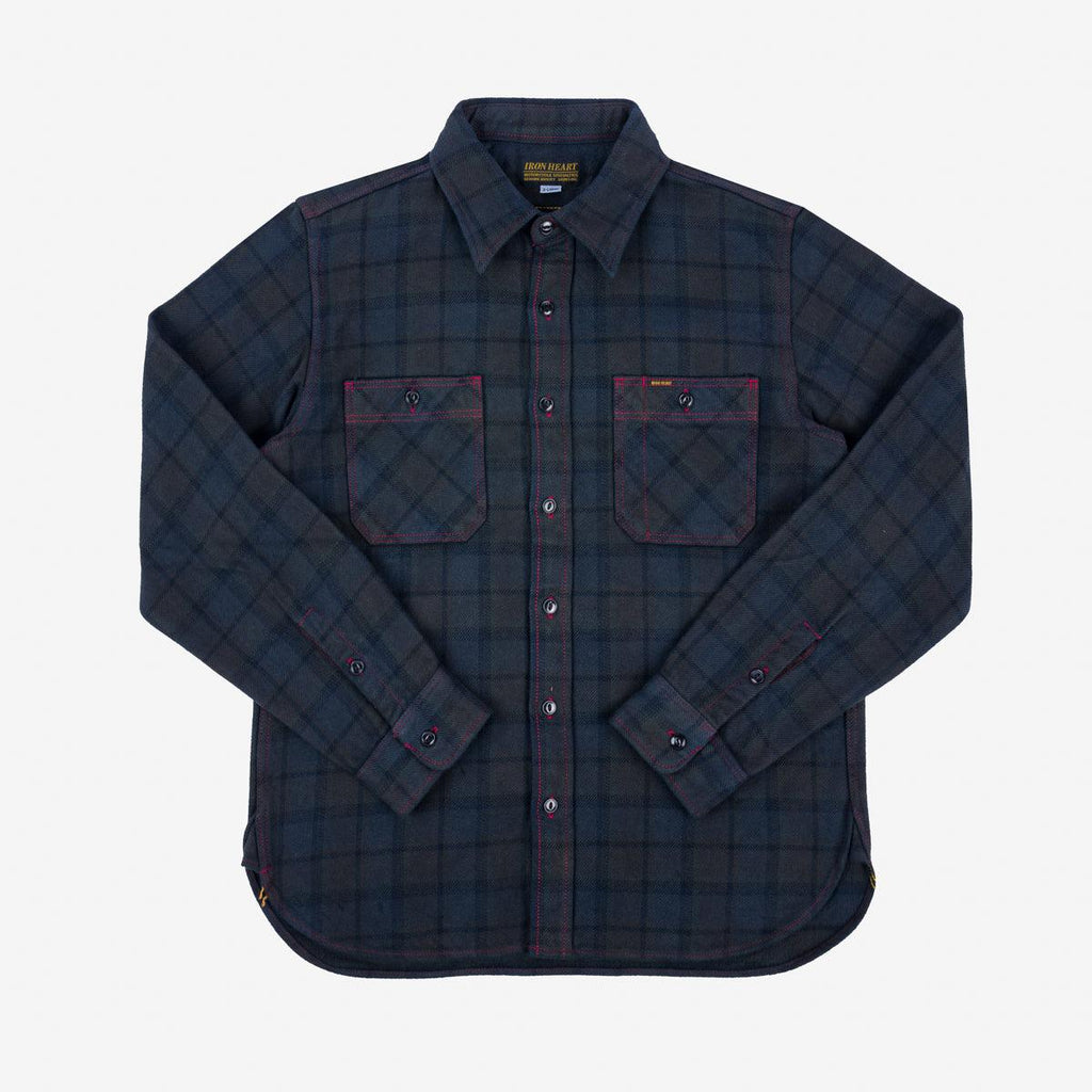 Image showing the IHSH-334-OD - Ultra Heavy Flannel Classic Check Work Shirt - Red Overdyed Black which is a Shirts described by the following info Iron Heart, New, Released, Shirts, Tops and sold on the IRON HEART GERMANY online store