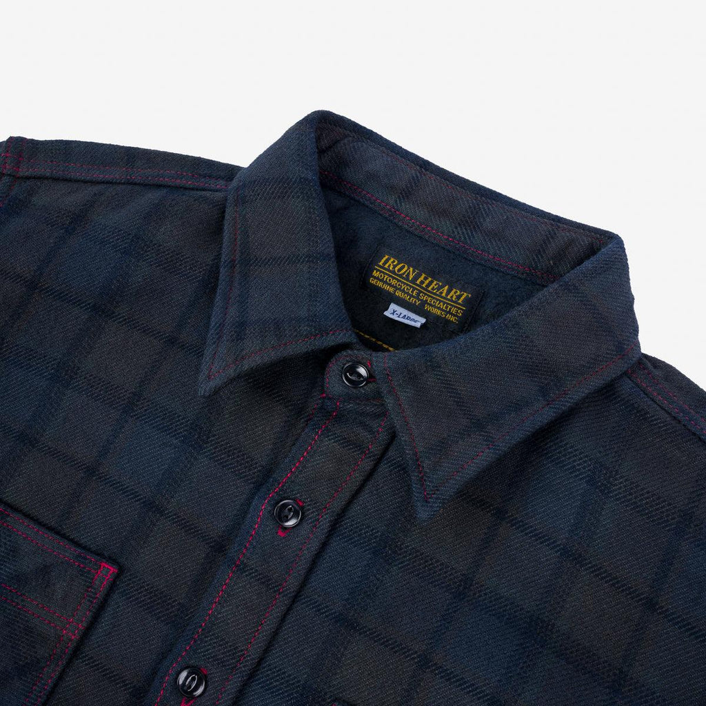 Image showing the IHSH-334-OD - Ultra Heavy Flannel Classic Check Work Shirt - Red Overdyed Black which is a Shirts described by the following info Iron Heart, New, Released, Shirts, Tops and sold on the IRON HEART GERMANY online store