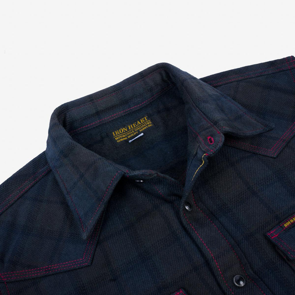 Image showing the IHSH-340-OD - Ultra Heavy Flannel Classic Check Western Shirt - Red Overdyed Black which is a Shirts described by the following info Iron Heart, New, Released, Shirts, Tops and sold on the IRON HEART GERMANY online store