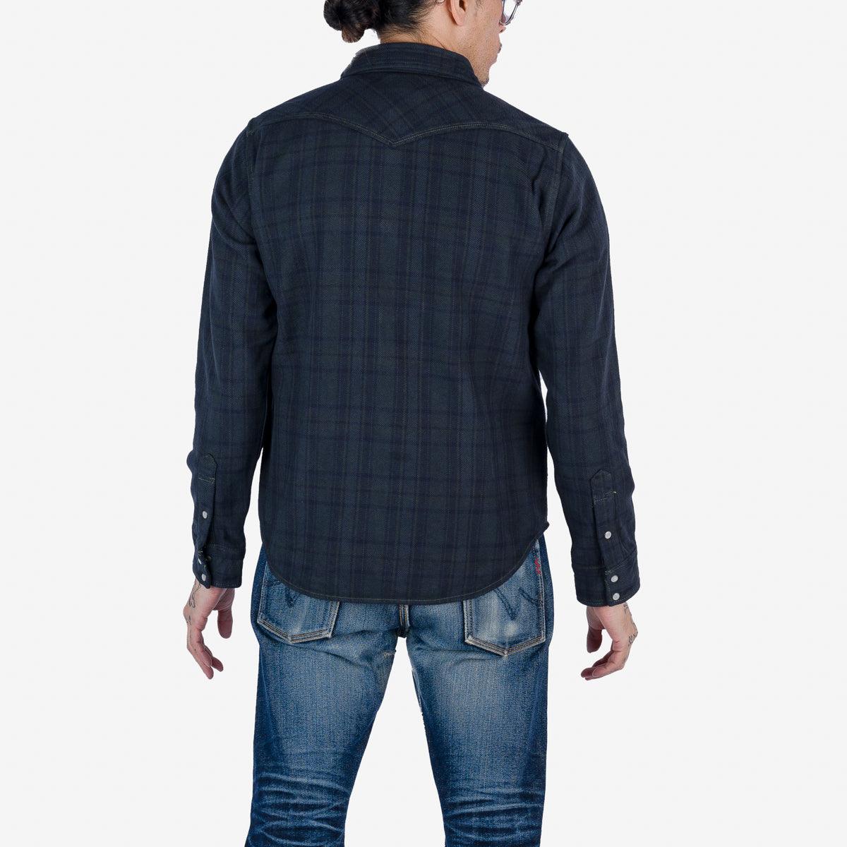 Image showing the IHSH-337-OD - Ultra Heavy Flannel Tartan Check Western Shirt - Green Overdyed Black which is a Shirts described by the following info Iron Heart, New, Released, Shirts, Tops and sold on the IRON HEART GERMANY online store