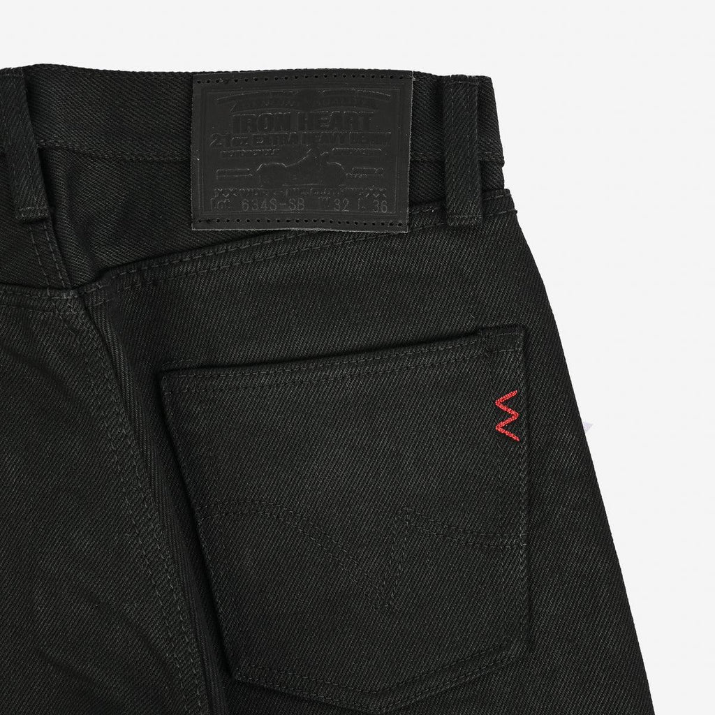 Image showing the IH-634S-SB - 21oz Selvedge Denim Straight Cut - Superblack Non-Fade which is a Jeans described by the following info 634, Bottoms, Iron Heart, Jeans, Released, Straight and sold on the IRON HEART GERMANY online store