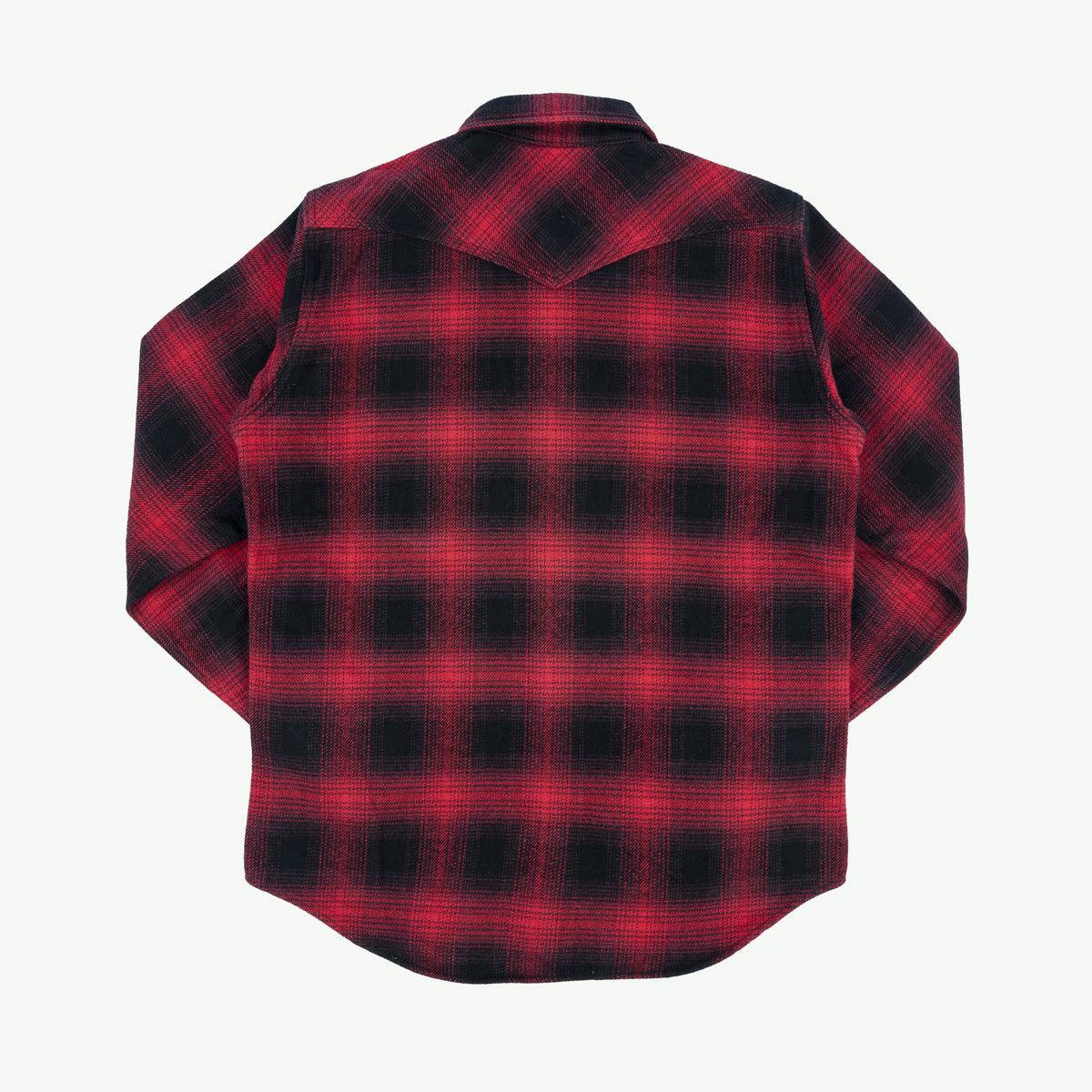 Image showing the IHSH-264-RED - Ultra Heavy Flannel Ombré Check Western Shirt - Red/Black which is a Shirts described by the following info Iron Heart, New, Released, Shirts, Tops and sold on the IRON HEART GERMANY online store