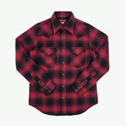 Image showing the IHSH-264-RED - Ultra Heavy Flannel Ombré Check Western Shirt - Red/Black which is a Shirts described by the following info Iron Heart, New, Released, Shirts, Tops and sold on the IRON HEART GERMANY online store