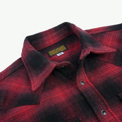 Image showing the IHSH-264-RED - Ultra Heavy Flannel Ombré Check Western Shirt - Red/Black which is a Shirts described by the following info Iron Heart, New, Released, Shirts, Tops and sold on the IRON HEART GERMANY online store