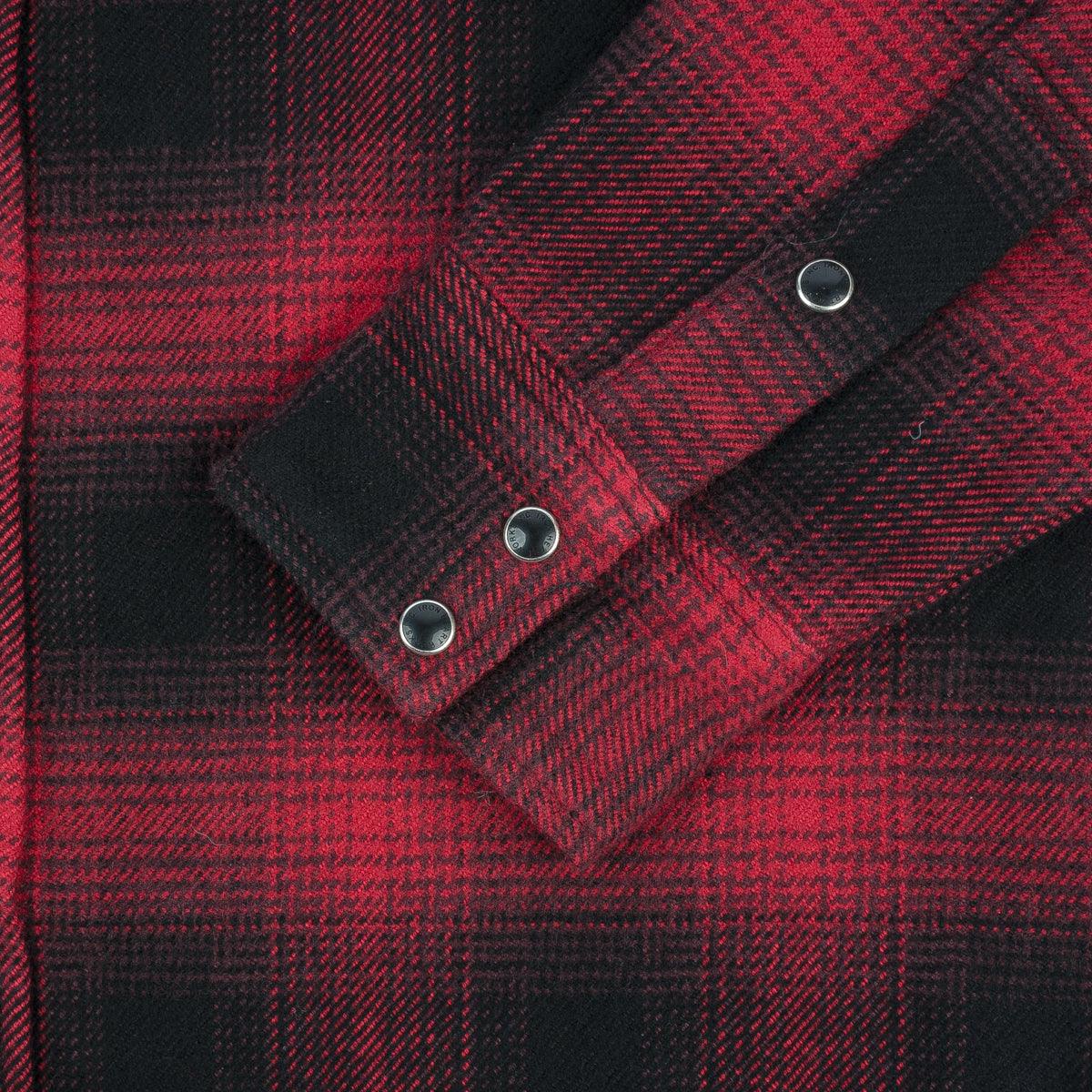 Image showing the IHSH-264-RED - Ultra Heavy Flannel Ombré Check Western Shirt - Red/Black which is a Shirts described by the following info Iron Heart, New, Released, Shirts, Tops and sold on the IRON HEART GERMANY online store