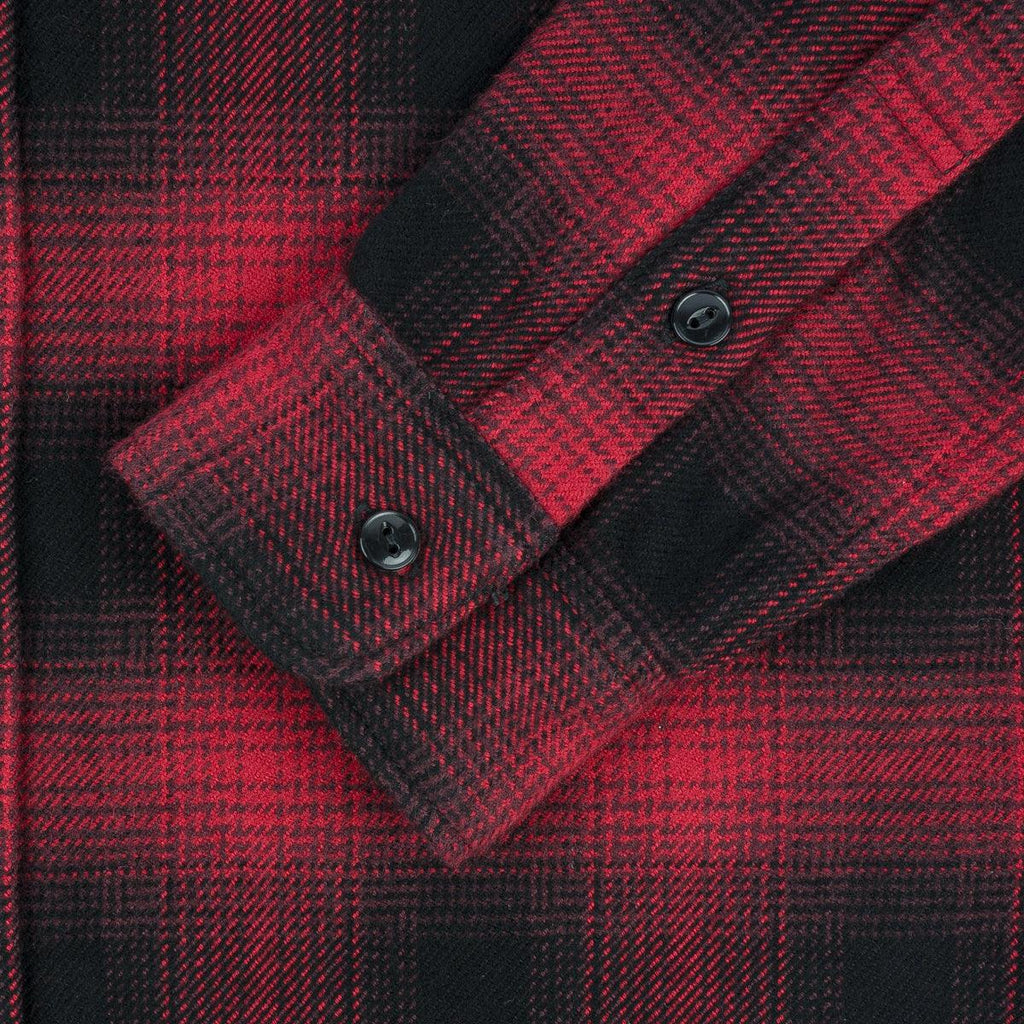 Image showing the IHSH-265-RED - Ultra Heavy Flannel Ombré Check Work Shirt - Red/Black which is a Shirts described by the following info Iron Heart, New, Released, Shirts, Tops and sold on the IRON HEART GERMANY online store